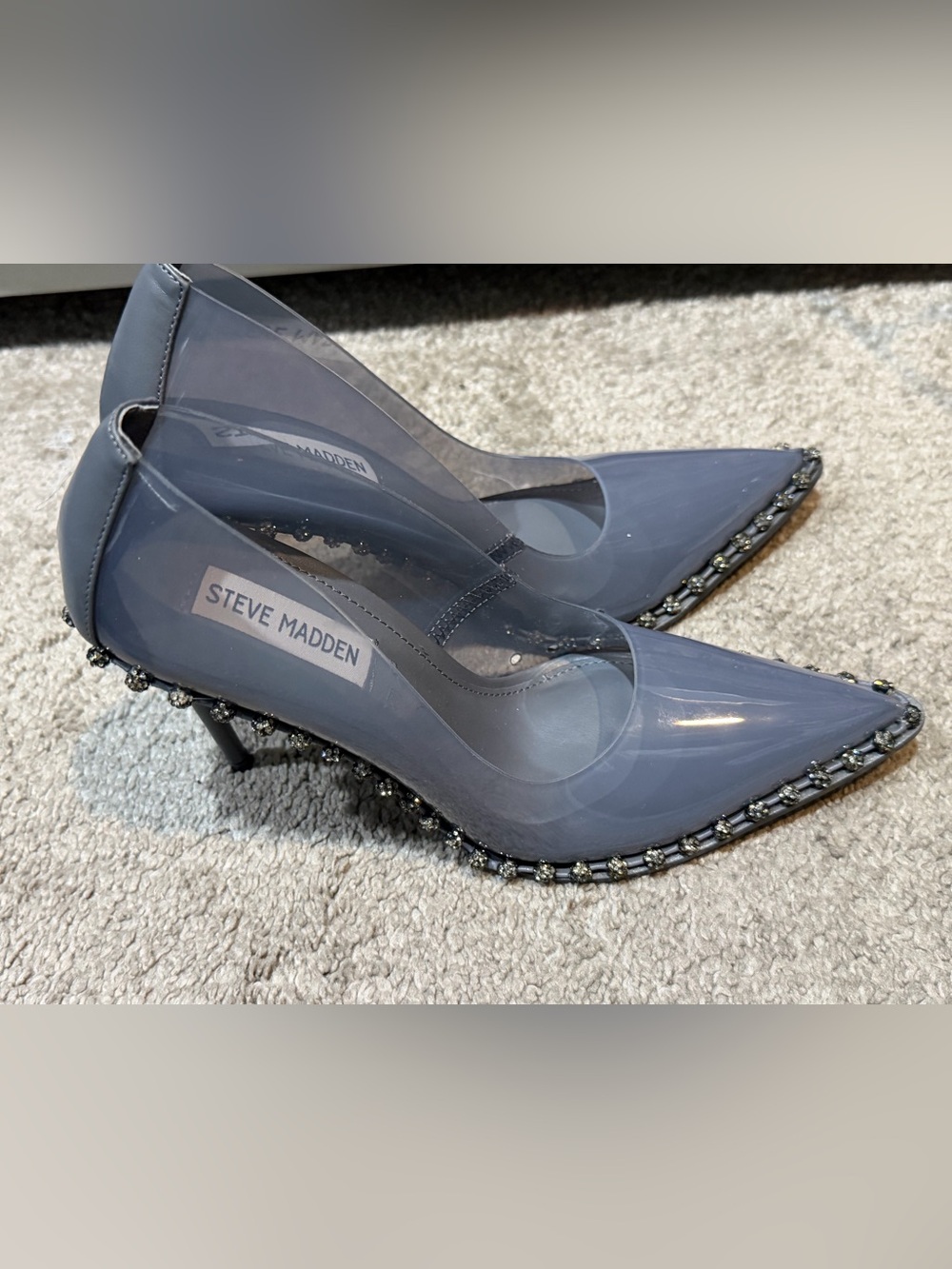 Steve Madden Smoky Gray Clear-Trim Pointed Toe Heels
